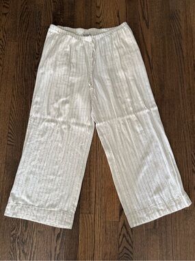 a new day  White Pinstripe Wide-Leg Drawstring Casual Bottoms